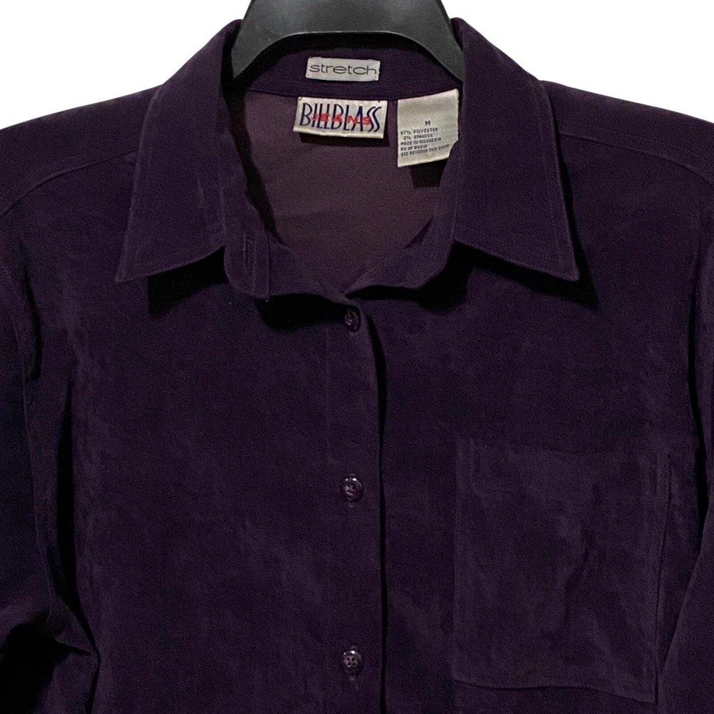 Vintage 90s Bill Blass Jeans Stretch Womens Long Sleeve Purple Velvet Shirt M